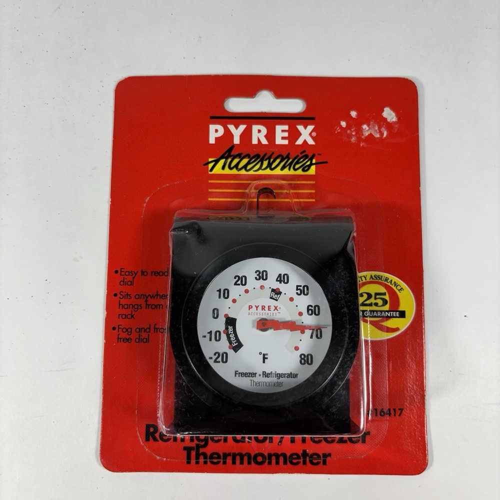 Pyrex accessories Refrigerator Freezer Thermometer‎ #16417 Square Black Vintage